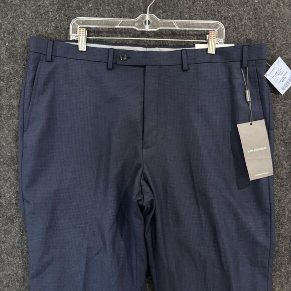Van Heusen Manvell Dress Pants Men's 42x32 Navy Blue Slacks Flat Front Trousers - Picture 2 of 12